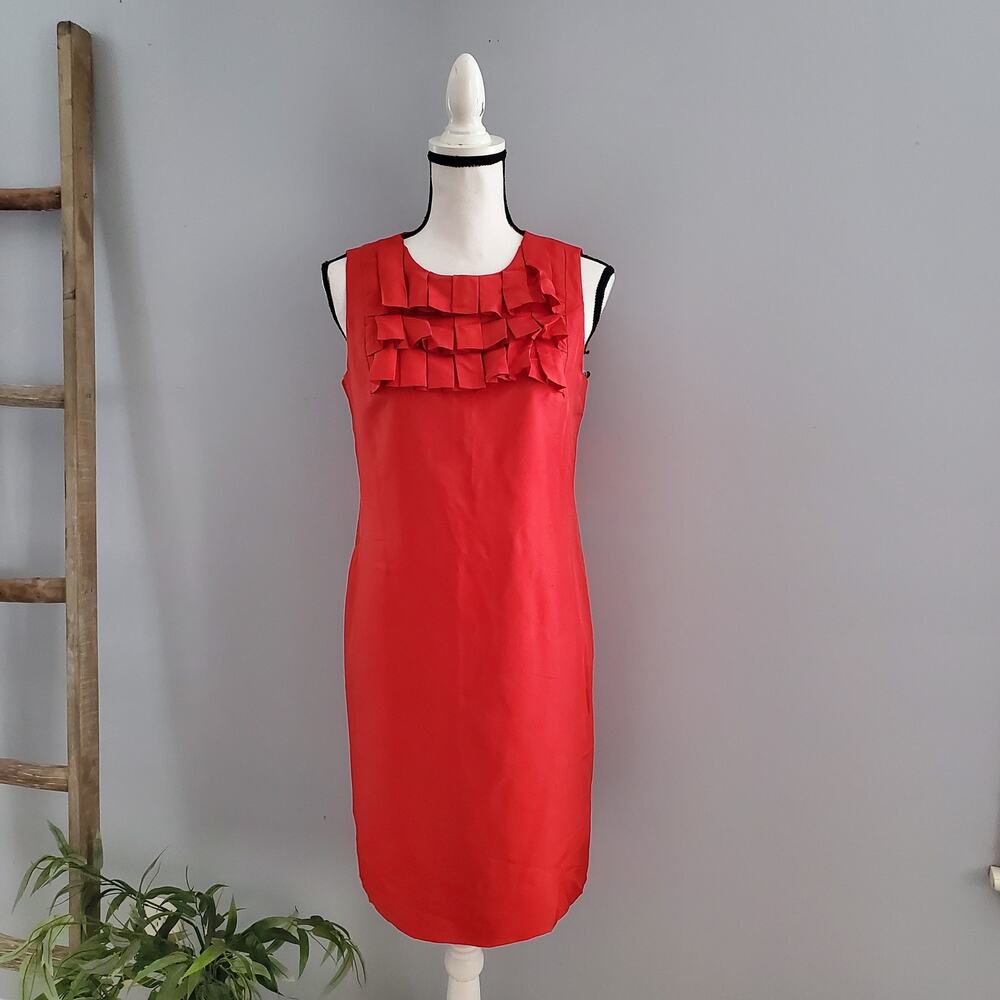 Just Taylor 100% Silk Sleeveless Ruffle Shift Dress Red 4